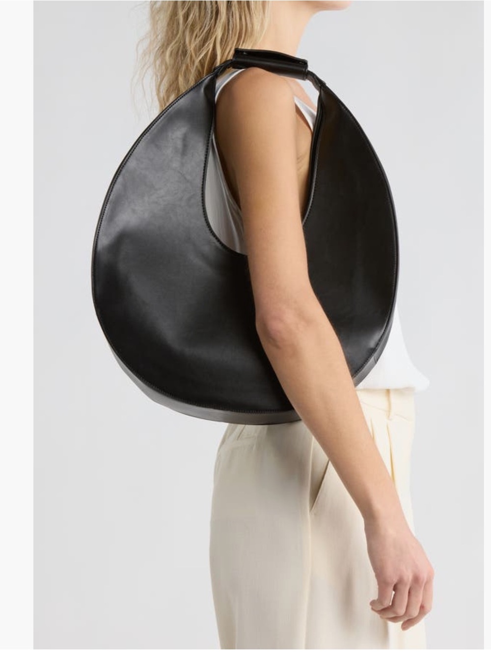 NWT BCBG Structured Crescent Hobo Bag Black Sculptural Moon Tote